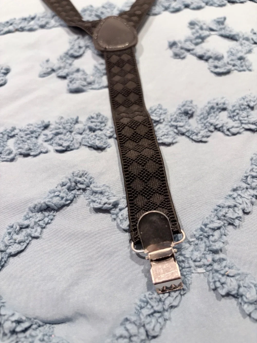 Kids Black Patterned Adjustable Y-Back Suspenders Silver Clips